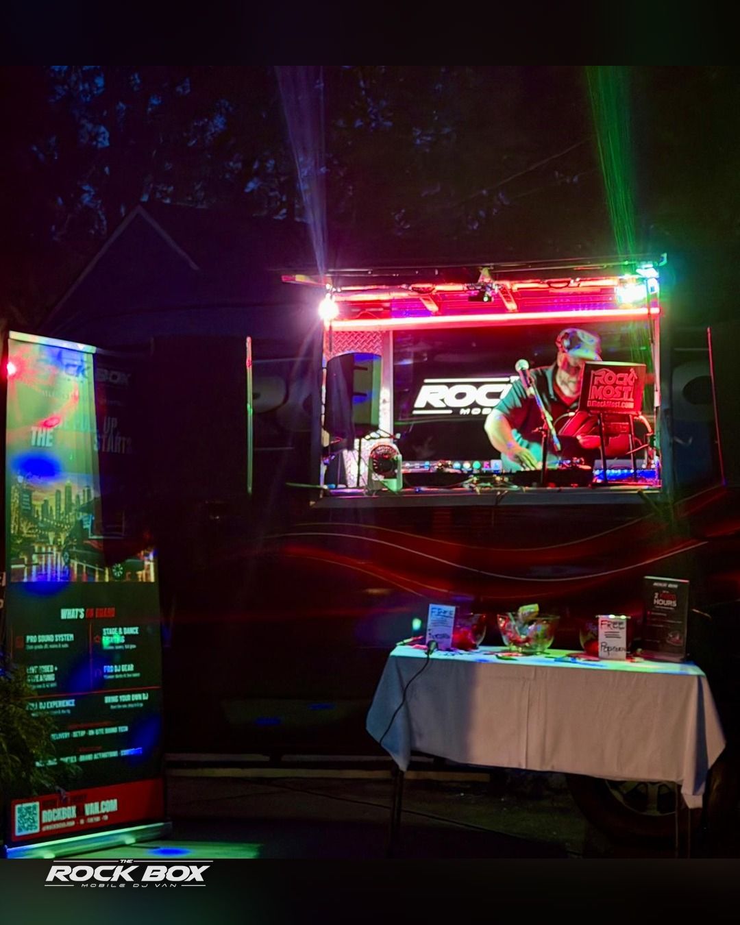 The Rock Box mobile DJ van at an event