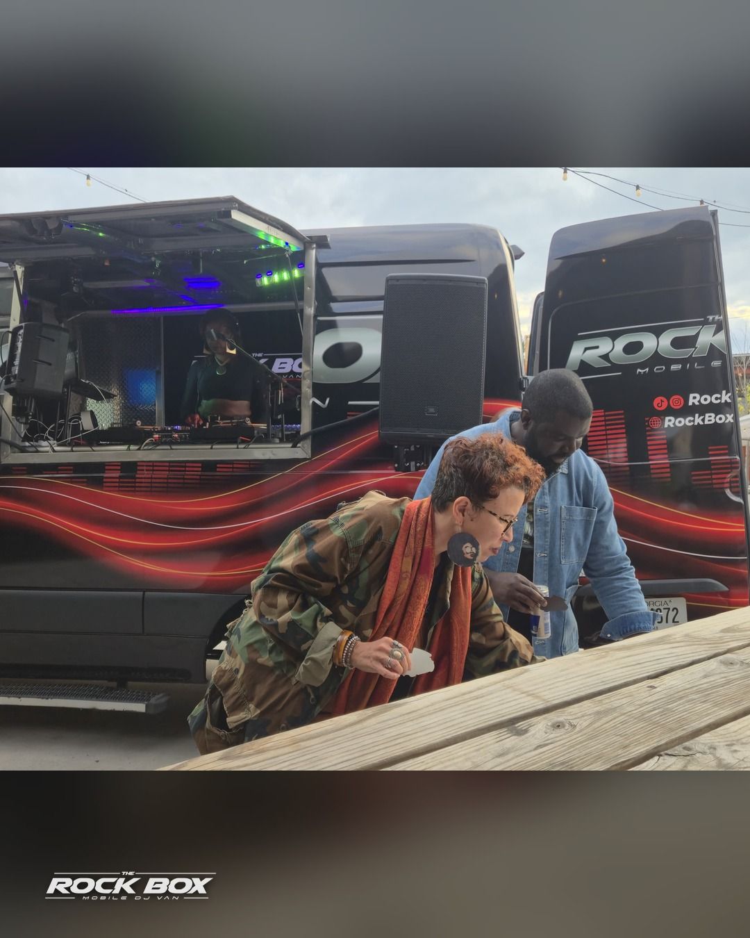The Rock Box mobile DJ van at an event
