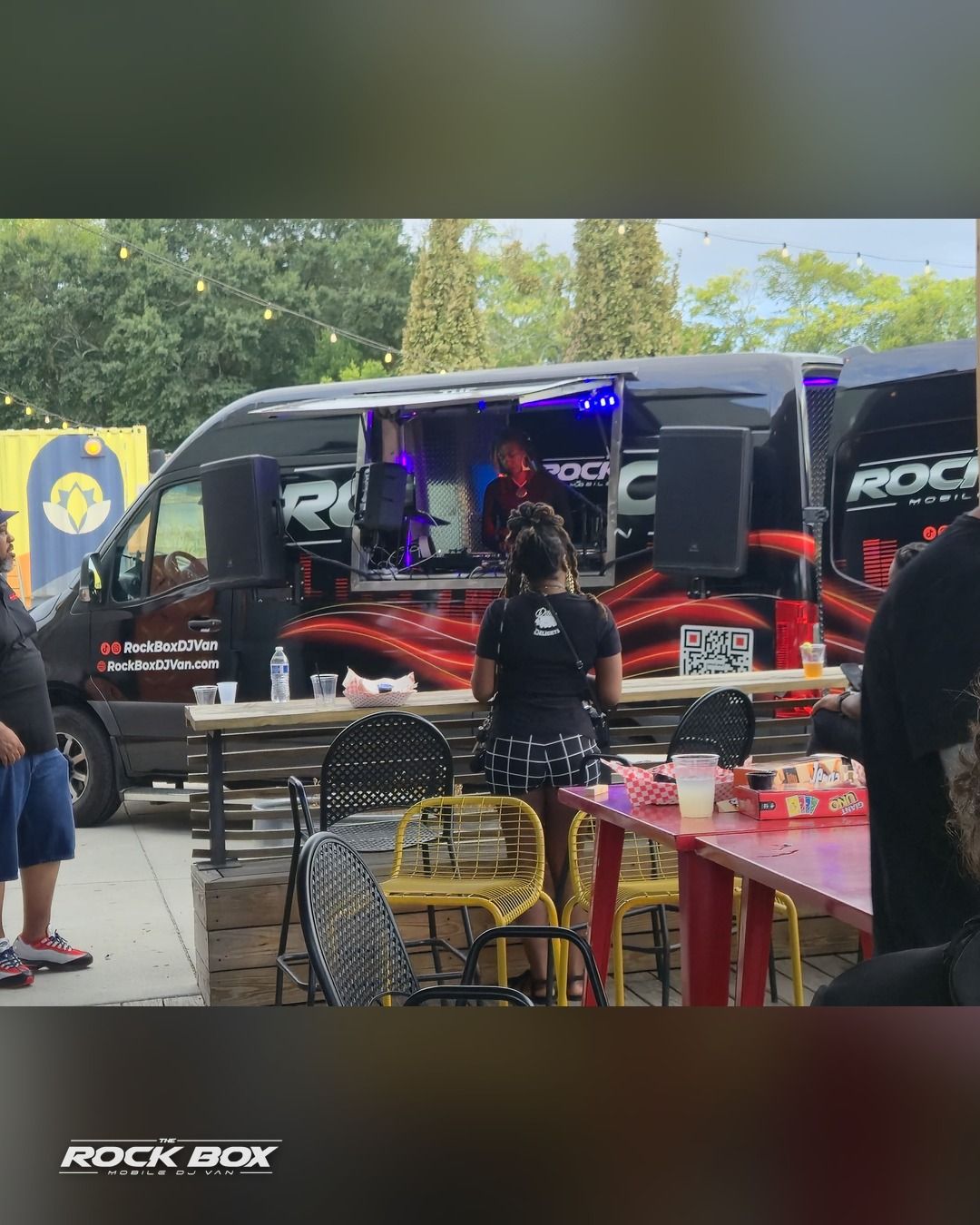 The Rock Box mobile DJ van at an event