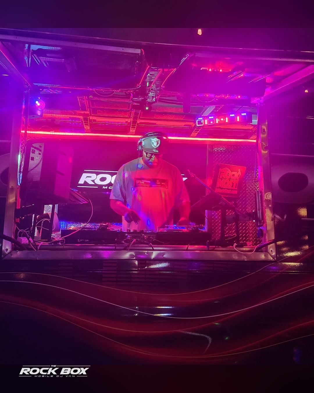 The Rock Box mobile DJ van at an event